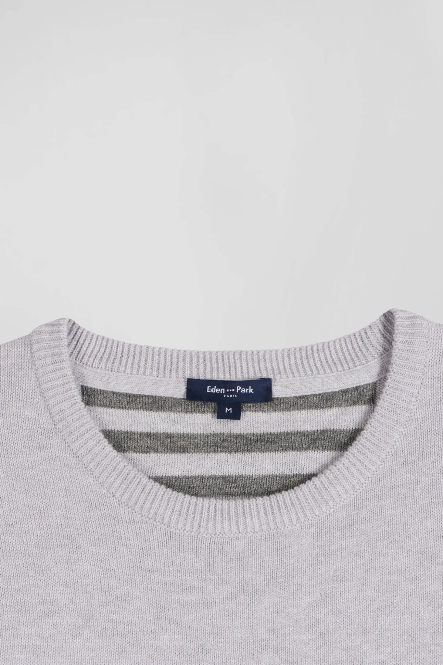 Pull col rond en laine et coton gris coupe Regular
