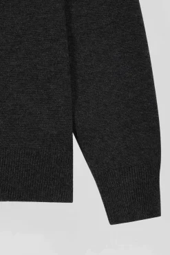 Pull col rond en laine et coton gris anthracite coupe Regular