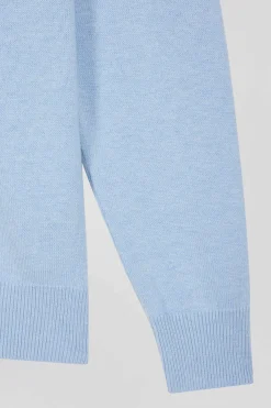 Pull col rond en laine et coton ciel coupe Regular