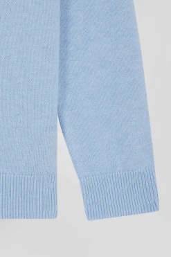 Pull col rond en laine et coton ciel coupe Regular