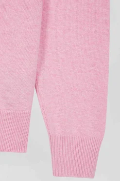 Pull col rond en laine et coton rose coupe Regular