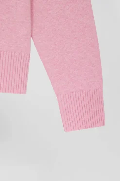 Pull col rond en laine et coton rose coupe Relaxed