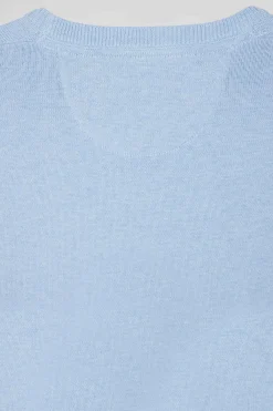 Pull col rond en laine et coton ciel coupe Regular