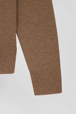 Pull col rond en laine et coton marron coupe Relaxed