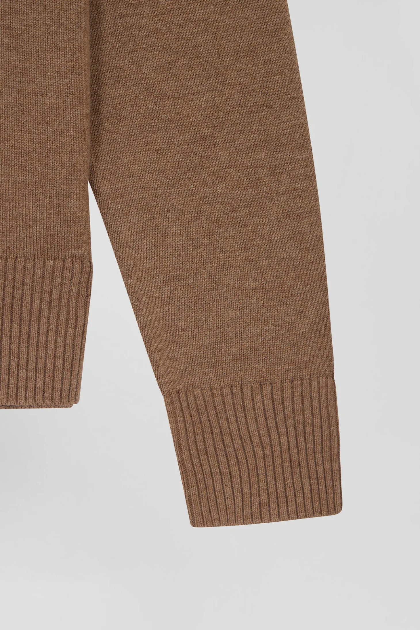 Pull col rond en laine et coton marron coupe Relaxed