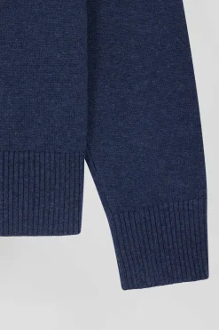 Pull col rond en laine et coton bleu marine coupe Relaxed