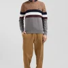 Pull col rond en maille coton fantaisie camel coupe Regular