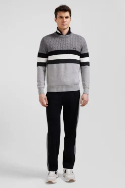 Pull col rond en maille coton fantaisie gris coupe Regular