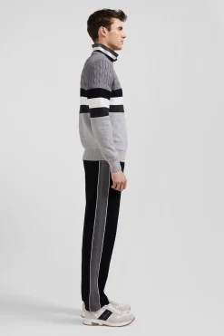 Pull col rond en maille coton fantaisie gris coupe Regular