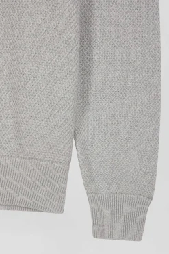 Pull col rond en maille coton fantaisie gris coupe Regular