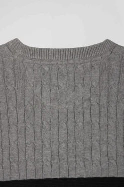 Pull col rond en maille coton fantaisie gris coupe Regular