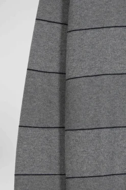 Pull col rond rayé en coton et cachemire gris coupe Regular