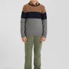 Pull col rond tricolore en coton camel coupe Regular