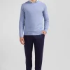Pull col rond uni en coton ciel coupe Regular