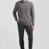 Pull col rond uni en coton gris coupe Regular