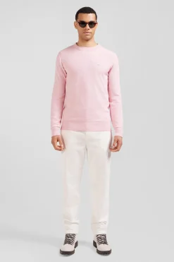 Pull col rond uni en coton rose coupe Regular