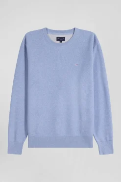 Pull col rond uni en coton ciel coupe Regular