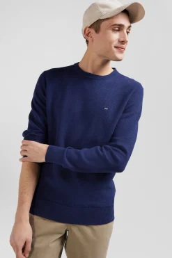 Pull col rond uni en coton bleu foncé coupe Regular