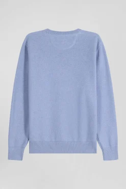 Pull col rond uni en coton ciel coupe Regular