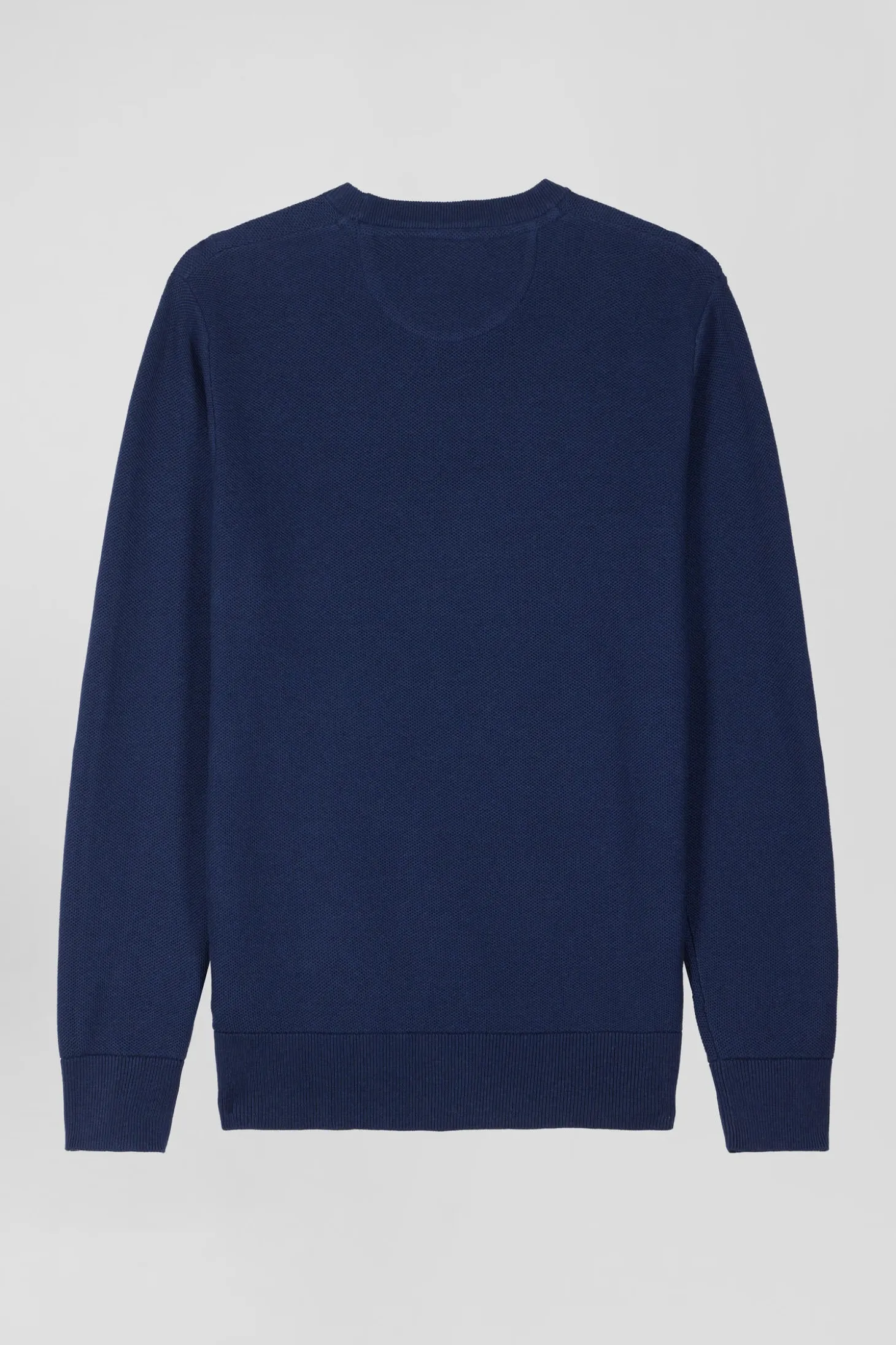 Pull col rond uni en coton bleu foncé coupe Regular