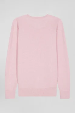 Pull col rond uni en coton rose coupe Regular