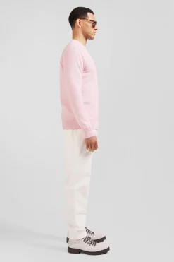 Pull col rond uni en coton rose coupe Regular