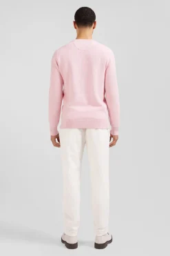 Pull col rond uni en coton rose coupe Regular
