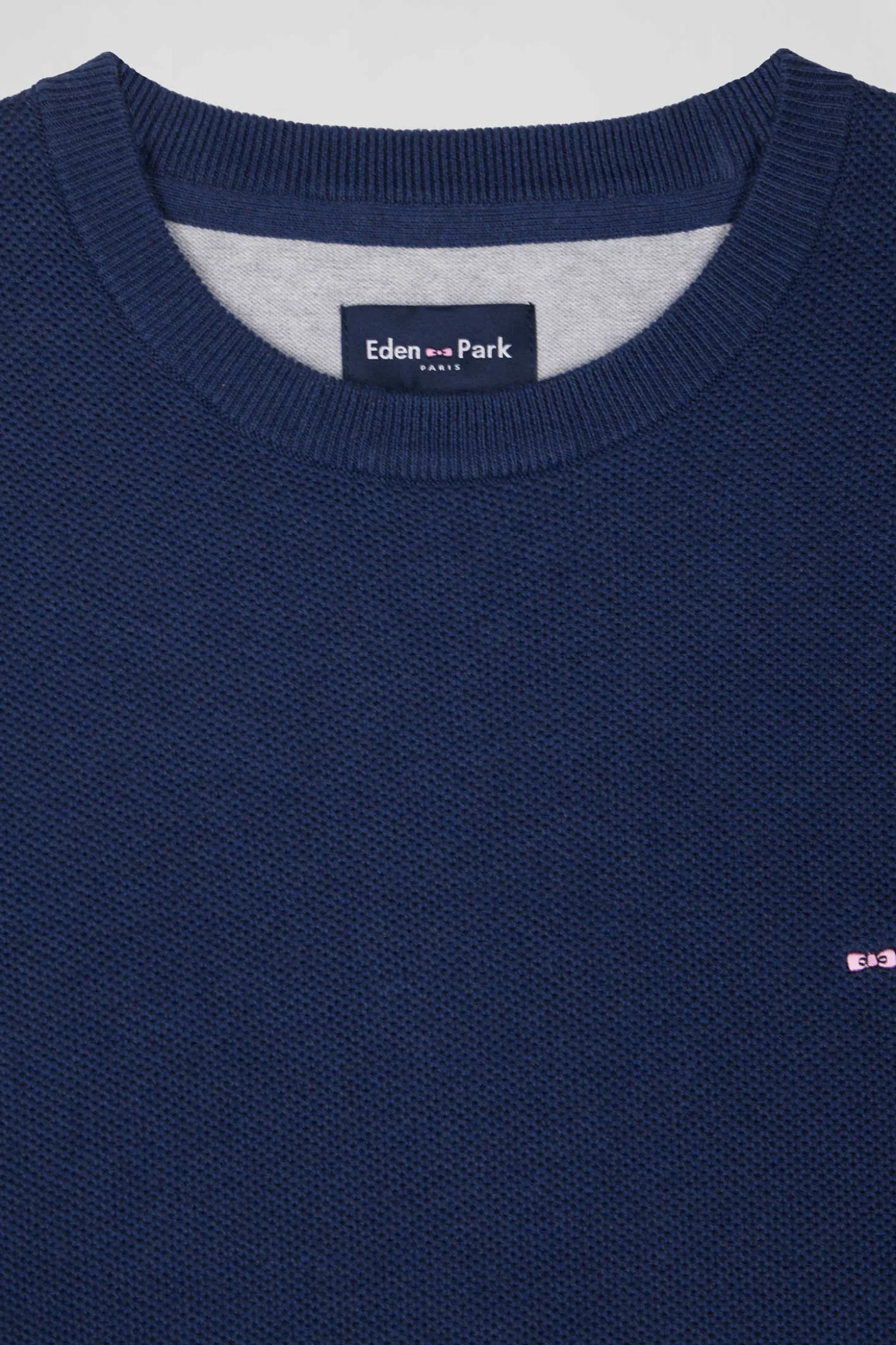 Pull col rond uni en coton bleu foncé coupe Regular