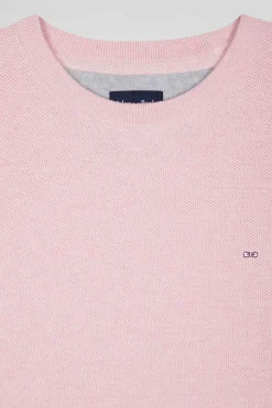 Pull col rond uni en coton rose coupe Regular