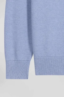 Pull col rond uni en coton ciel coupe Regular