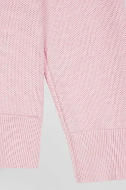 Pull col rond uni en coton rose coupe Regular