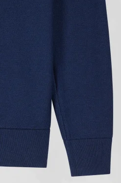 Pull col rond uni en coton bleu foncé coupe Regular