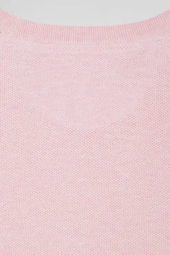 Pull col rond uni en coton rose coupe Regular