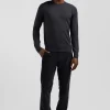 Pull col rond uni en laine mérinos gris anthracite coupe Regular