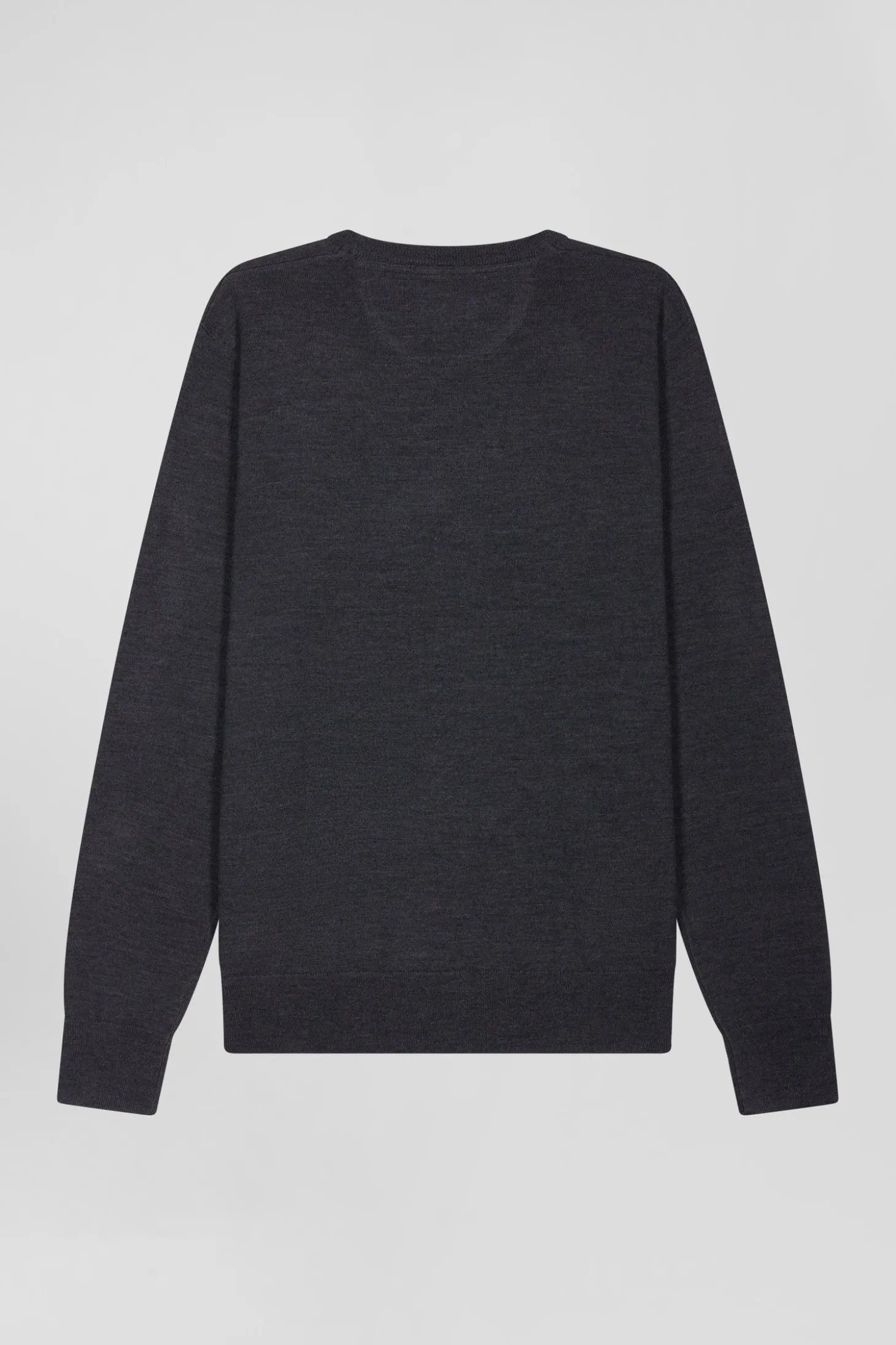 Pull col rond uni en laine mérinos gris anthracite coupe Regular