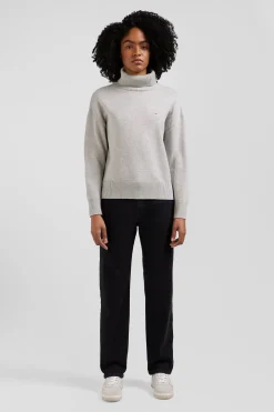 Pull col roulé en laine et coton gris clair coupe Relaxed