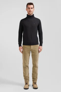 Pull col roulé en laine et coton gris anthracite coupe Regular