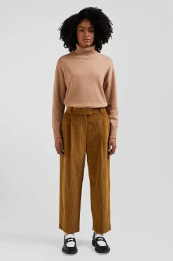 Pull col roulé en laine et coton marron coupe Relaxed