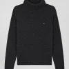 Pull col roulé en laine et coton gris anthracite coupe Relaxed