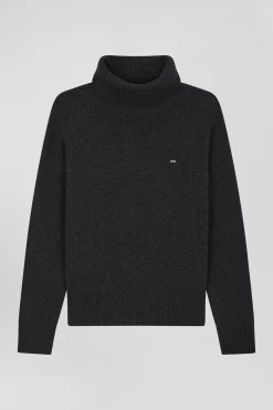 Pull col roulé en laine et coton gris anthracite coupe Relaxed