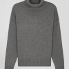 Pull col roulé en laine et coton gris foncé chiné coupe Relaxed