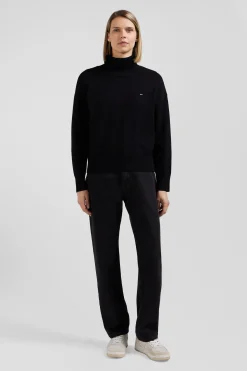 Pull col roulé en laine et coton noir coupe Relaxed