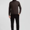 Pull col roulé en laine et coton marron coupe Regular