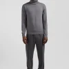 Pull col roulé en laine et coton gris coupe Regular