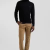 Pull col roulé en laine et coton noir coupe Regular