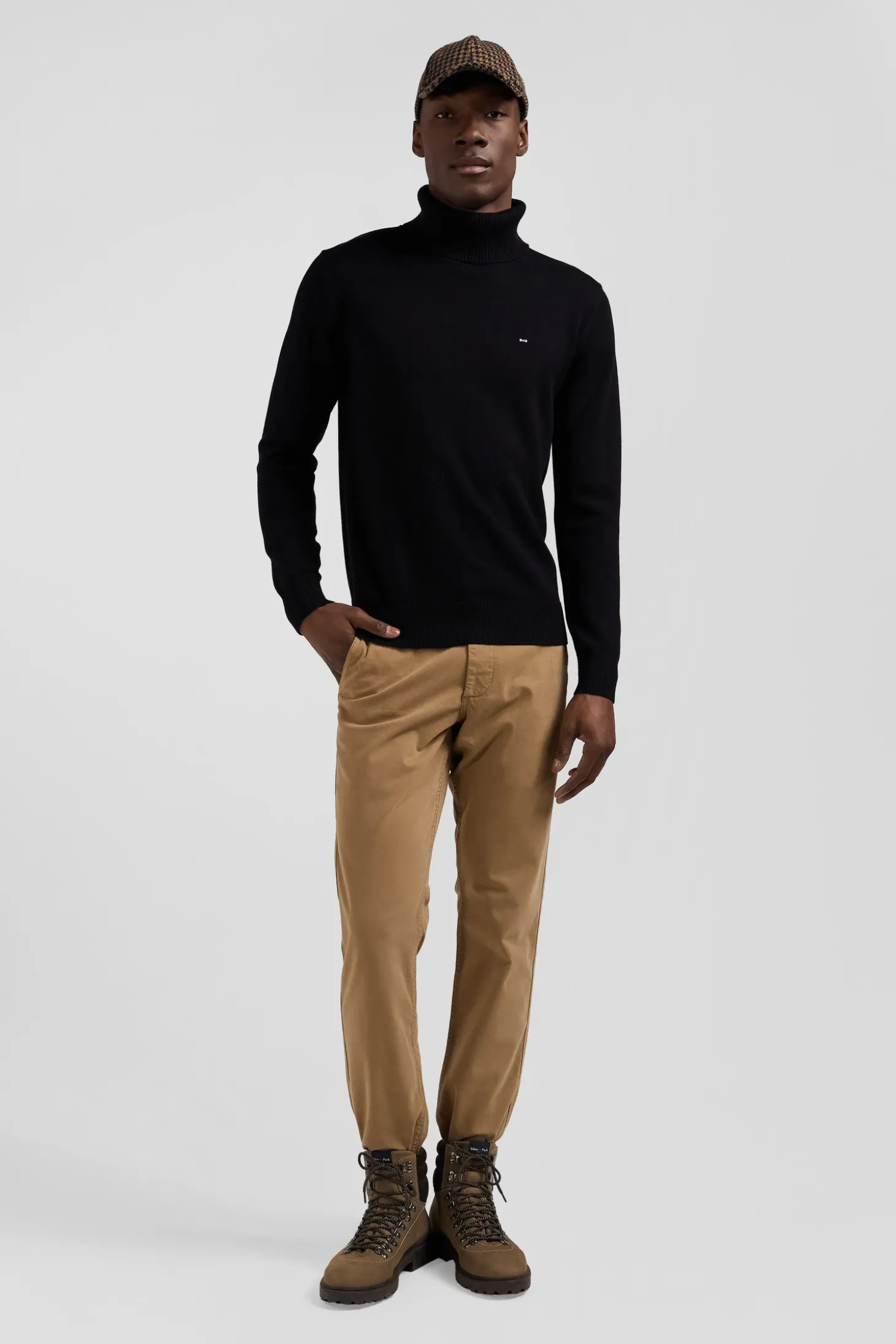Pull col roulé en laine et coton noir coupe Regular
