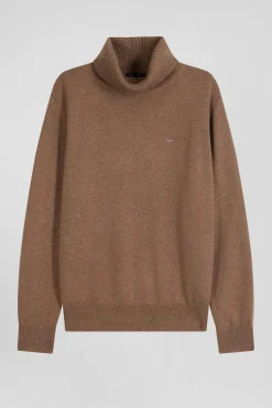 Pull col roulé en laine et coton camel coupe Regular
