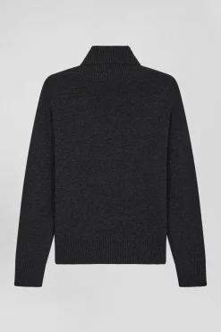 Pull col roulé en laine et coton gris anthracite coupe Relaxed