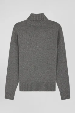 Pull col roulé en laine et coton gris foncé chiné coupe Relaxed