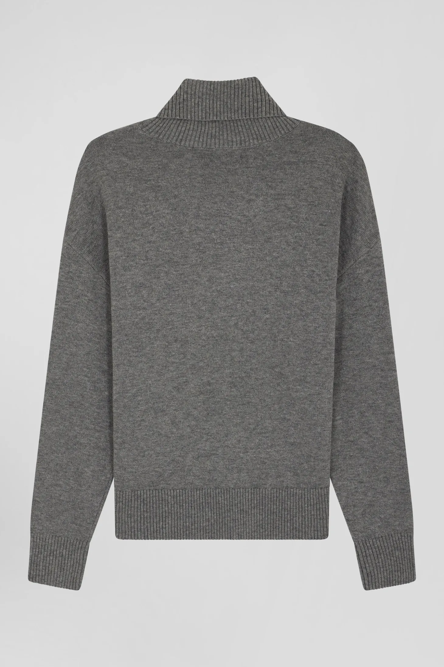 Pull col roulé en laine et coton gris foncé chiné coupe Relaxed